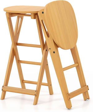 Lot de 2 Tabourets de Bar Pliants en Bambou, Tabouret Haut Chaise Bar Bistro 36 x 33 x 61 cm