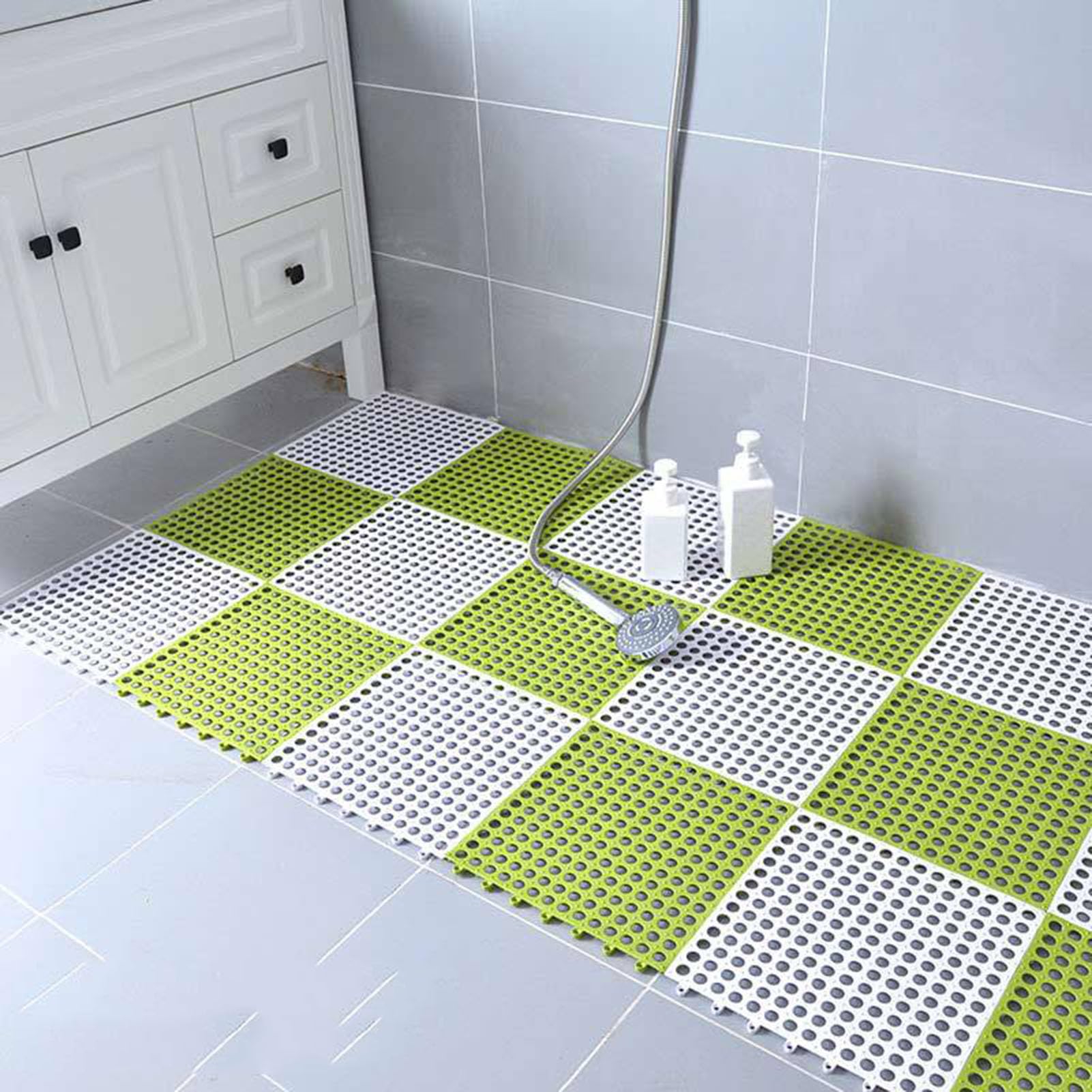 Tapis antidérapants de Massage d'épissure de salle de bains de 4 pièces, tapis de verrouillage de Drainage, carreaux de tapis de douche en PVC - 4