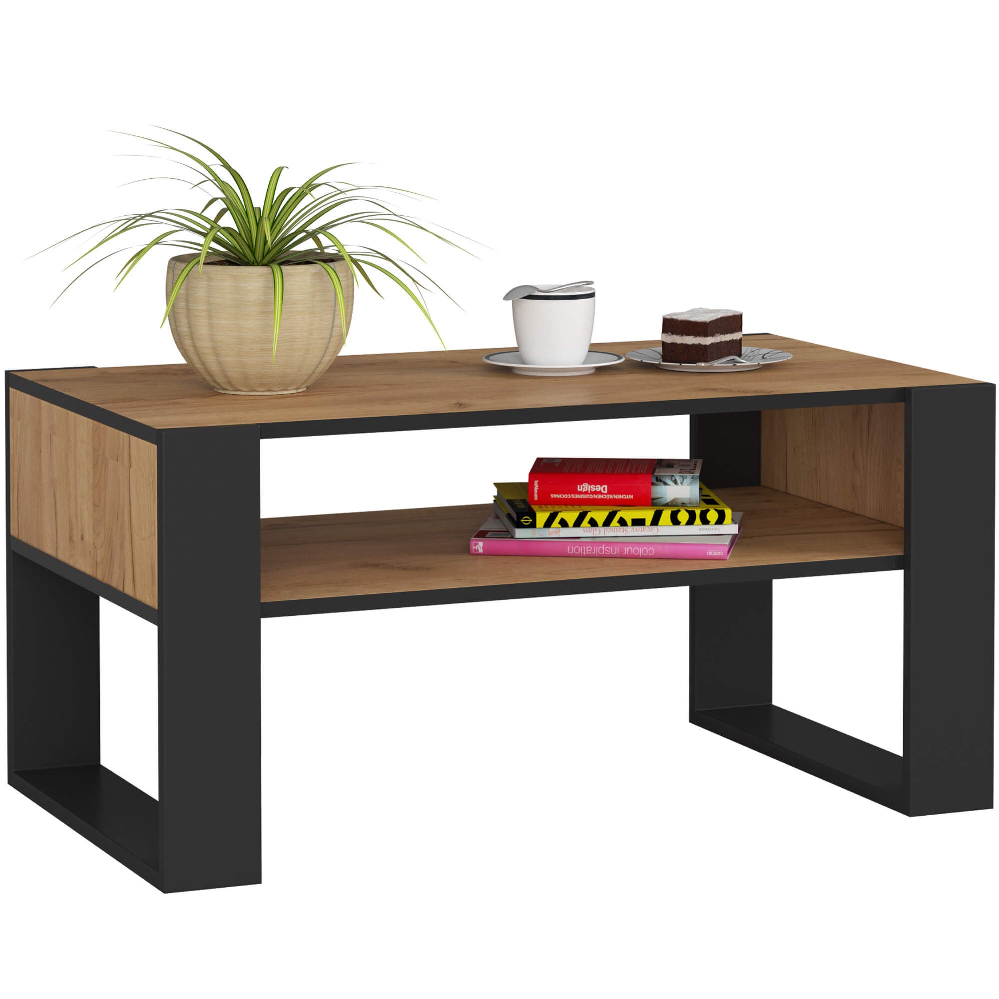 Stolik kawowy AKORD DOMI Dąb Craft 92 cm fronty kolor Czarny mat 92x53x45 cm