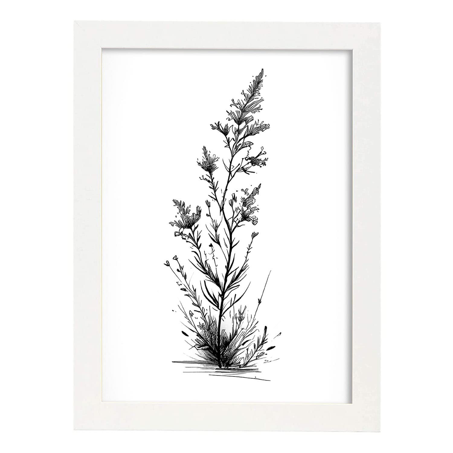 Nacnic poster de brezo estilo nórdico ilustraciones de botánica con flores y plantas en blanco y negro diseño y a3 con marco blancos