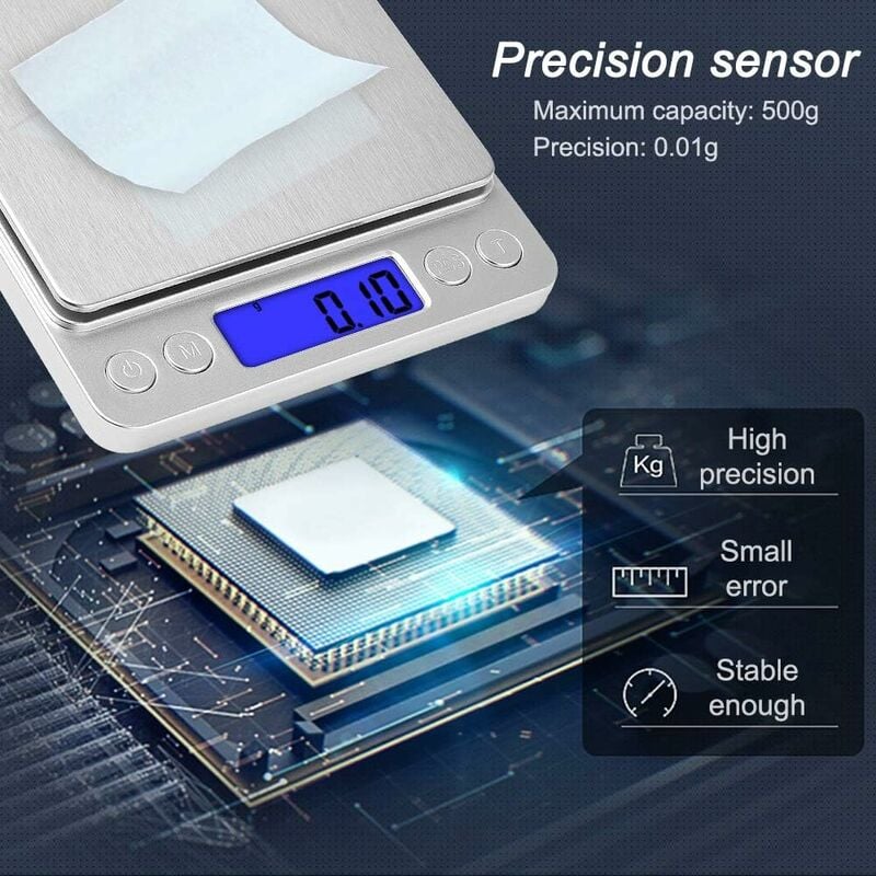 Balance précision 500g/0.01g LCD – Cuisine, bijoux, fonction tare, comptage pièces, compacte et fiable - 2