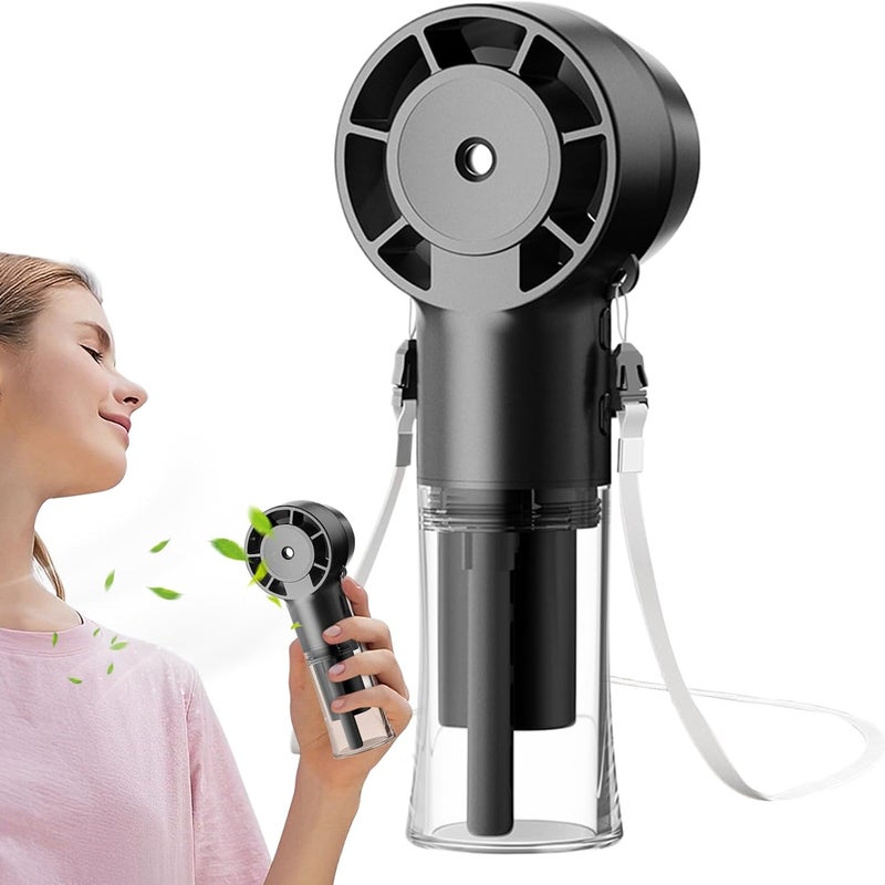 Przenośny wentylator | Akumulatorowy wentylator z funkcją mgiełki z baterią 1200 mAh | Idealny klimatyzator do użytku na zewnątrz w upały, czarny