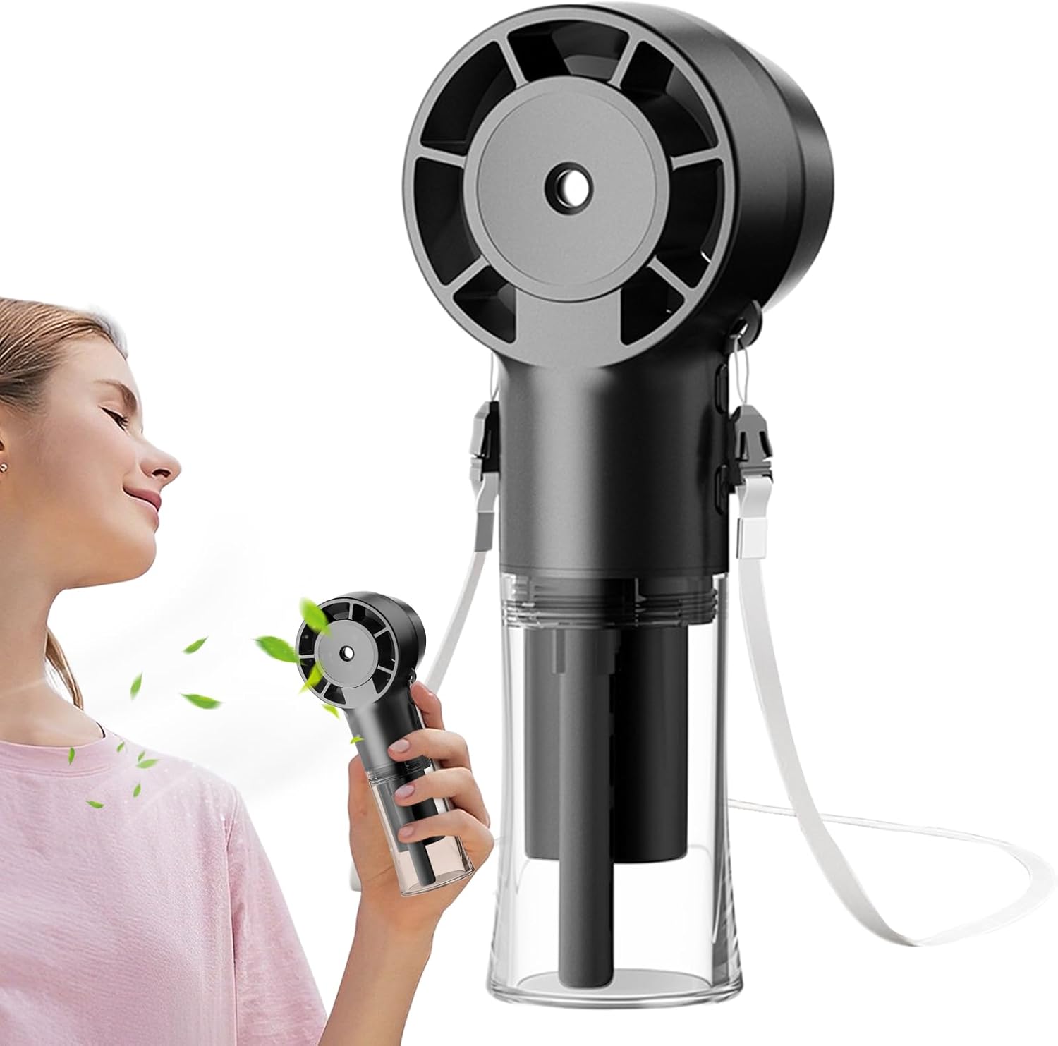 Przenośny wentylator | Akumulatorowy wentylator z funkcją mgiełki, akumulator 1200 mAh | Chłodnica powietrza do aktywności na świeżym powietrzu w upa