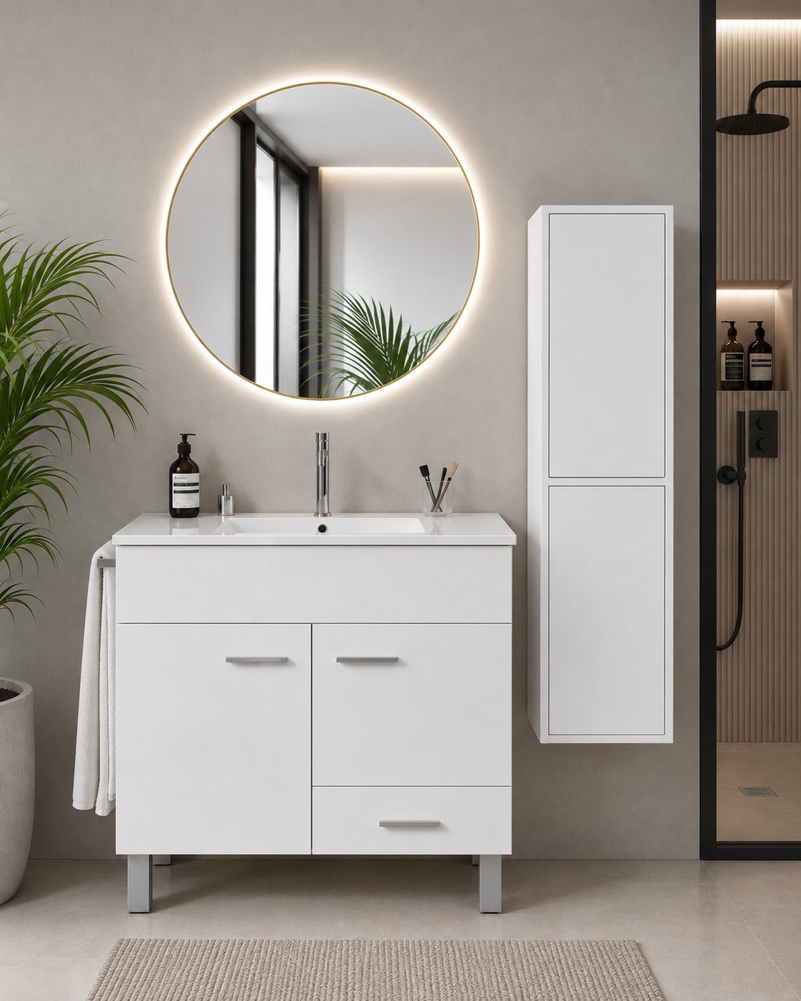 Mobilier de baie cu lavoar ORIGENBATH SAMOS fără oglindă 60x45 cm alb cu coloană