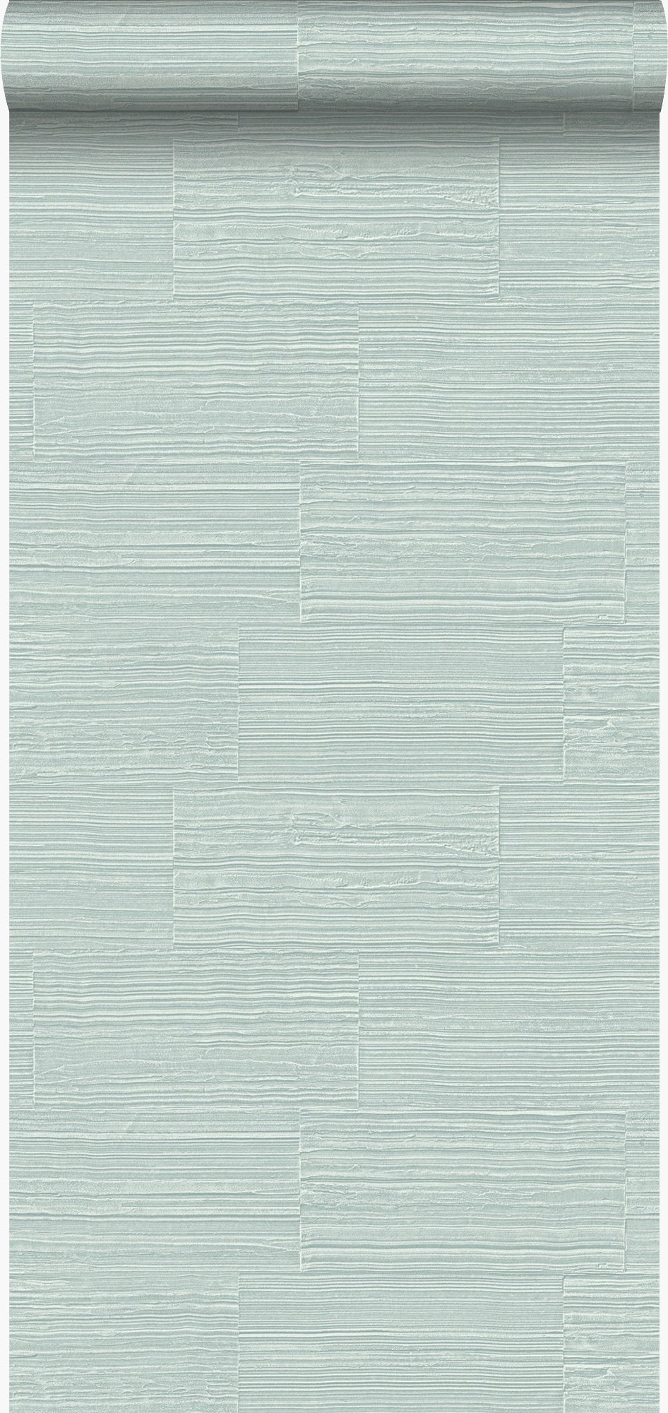 Papel pintado bloques de piedra natural rugosos retro en aparejo de soga menta verde claro - 53 cm x 10.05 m - origin wallcoverings