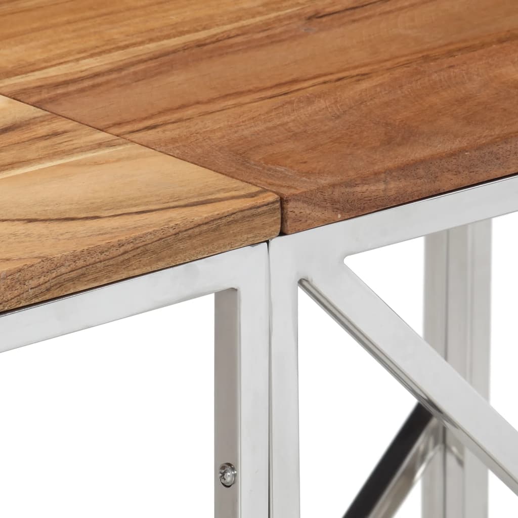 Table console argenté acier inoxydable et bois massif d'acacia - 5