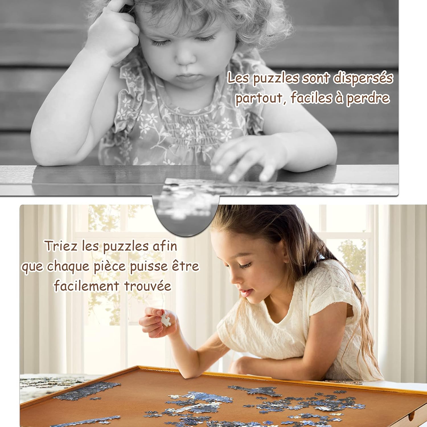 Puzzle Table en Bois avec 4 Tiroirs pour Stockage, Plateau Puzzle Board Jeu de Societe Equipe Panneaux Lateraux, Tableau de Puzzle Transportable - 6