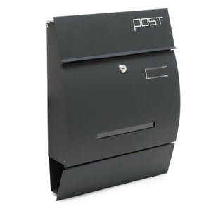 Boîte Aux Lettres Murale Avec Porte-Journaux - Fer Noir, Inscription Décorative, 37x37x12 Cm