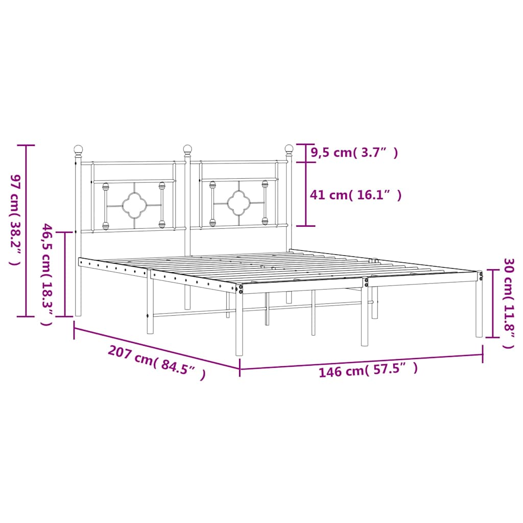Estructura cama sin colchón con cabecero metal negro 140x200 cm vidaXL - 3