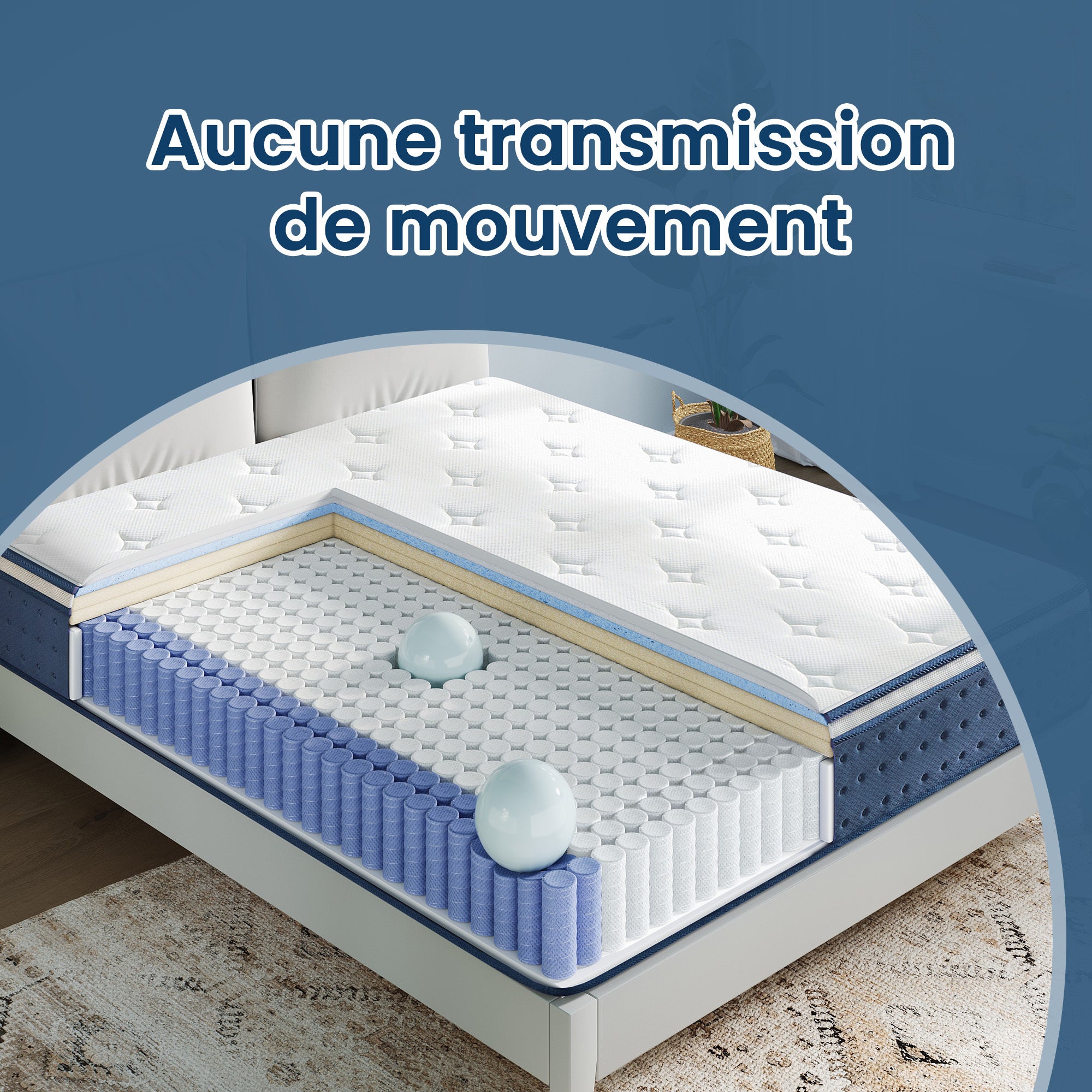 Matelas à Mémoire de Forme, 140 x 190 × 25 cm, Hybride Ressorts Ensachés, Soutien 7 Zones, Housse Respirante, Bleu - 6