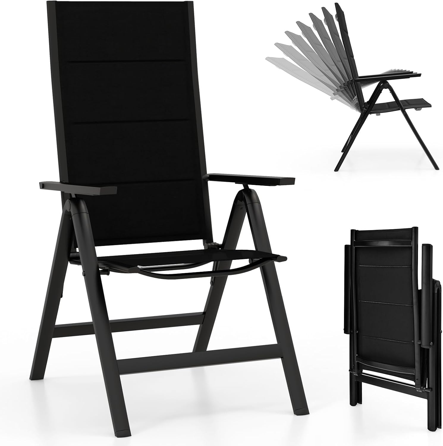 Krzesło ogrodowe, aluminiowe, odporne na warunki atmosferyczne, składane krzesło z 7-stopniową regulacją oparcia, składane krzesło balkonowe,