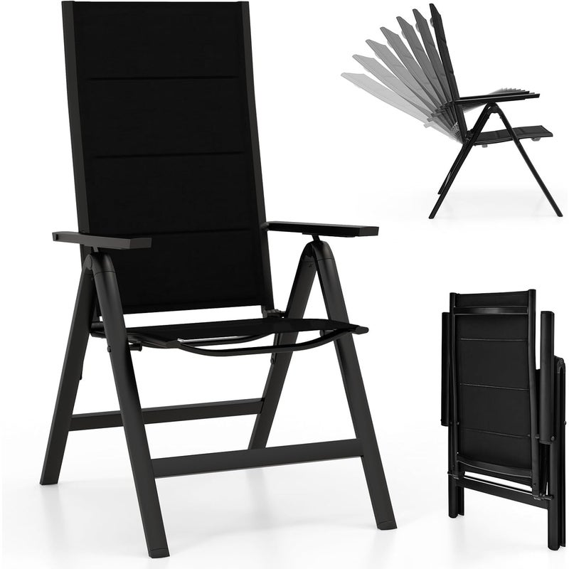 Krzesło ogrodowe, aluminiowe, odporne na warunki atmosferyczne, składane krzesło z 7-stopniową regulacją oparcia, składane krzesło balkonowe,