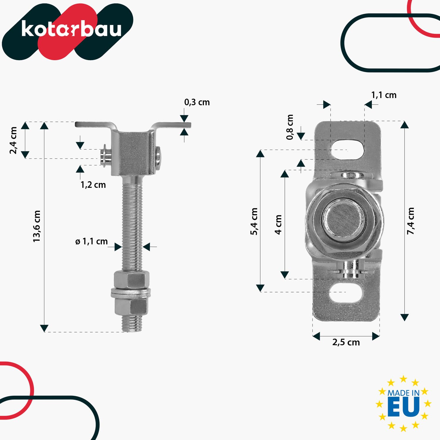 Charnière de portail galvanisées réglable M12 115mm, la solution parfaite pour tout type de portail - KOTARBAU - 3