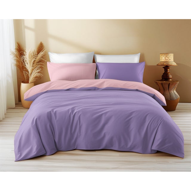 Housse de couette double face violet/lilas - 100 % coton, douce et respirante, fabriquée en Italie Cm. 155X200