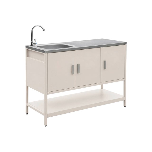 Módulo de cozinha exterior em aço com lava-loiças, L120cm, Naxos, Bege, 120x87.5x112.5 cm