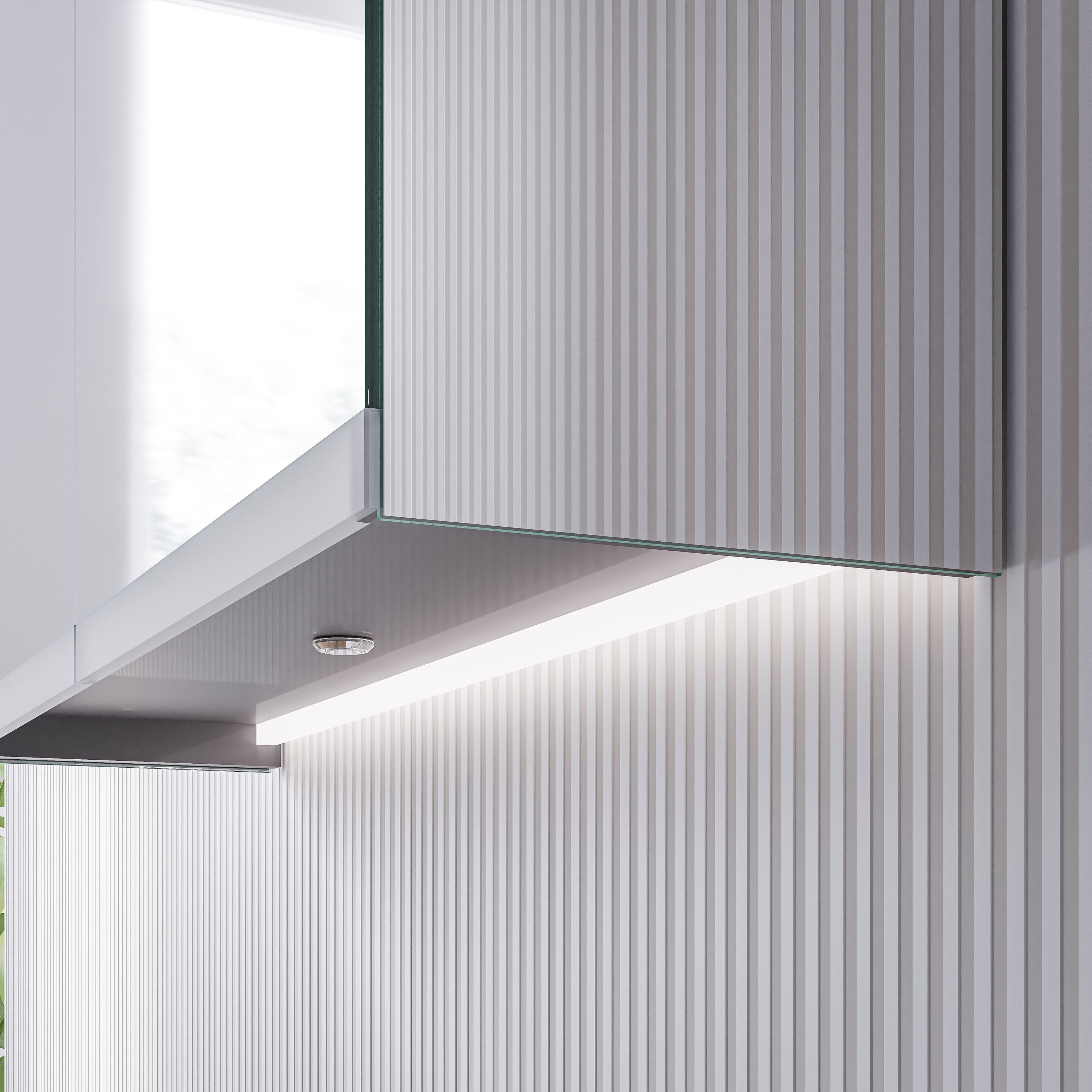 BERNSTEIN - Armoire de toilette MFC 2 portes miroirs, éclairage LED, prise de courant intérieure et 2 tablettes verre - 60x71x19cm (LxHxP) - VARO - 5