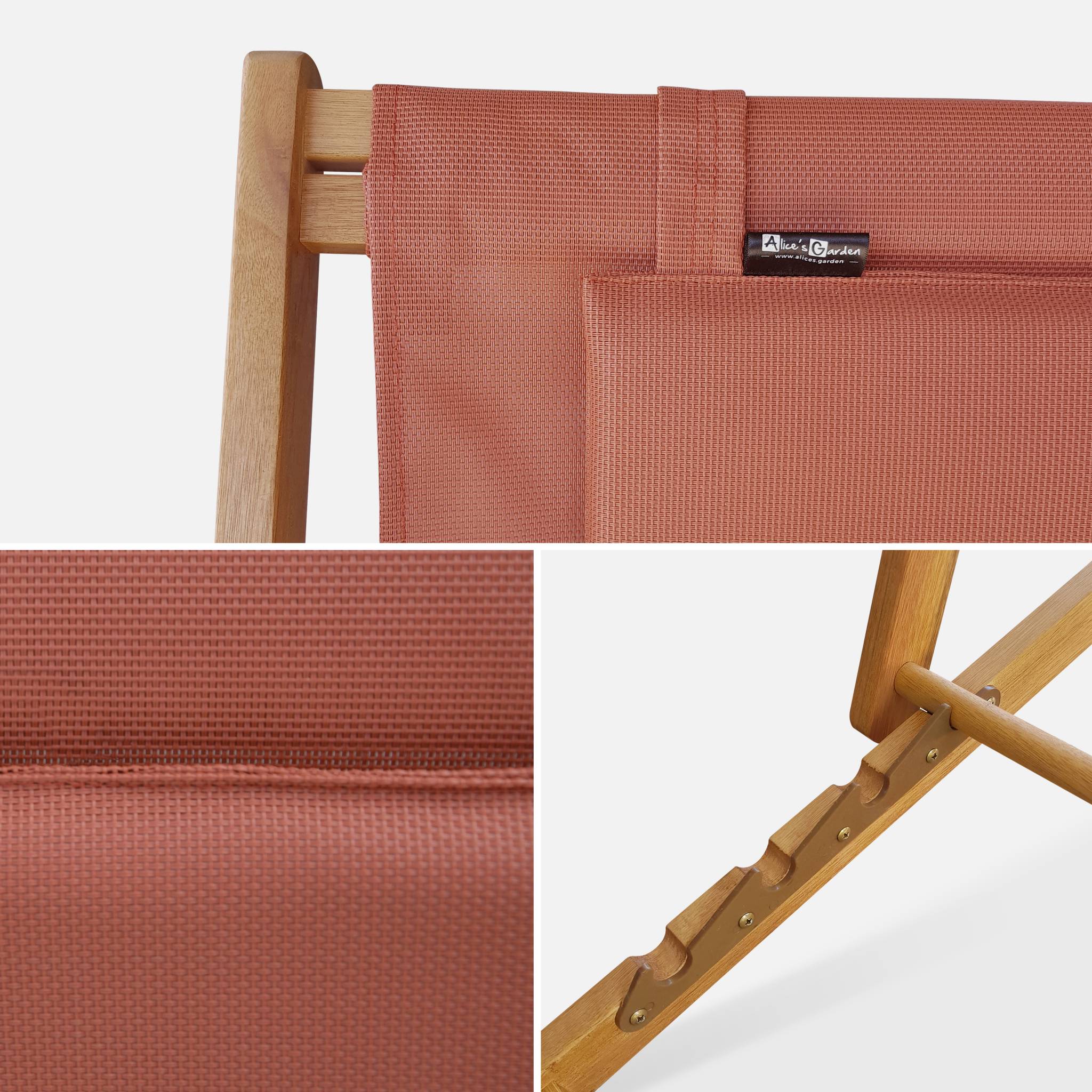 Chiliennes bois - Creus - 2 transats en bois d'Eucalyptus huilé avec coussin repose-tête terra cotta CREUS - 5