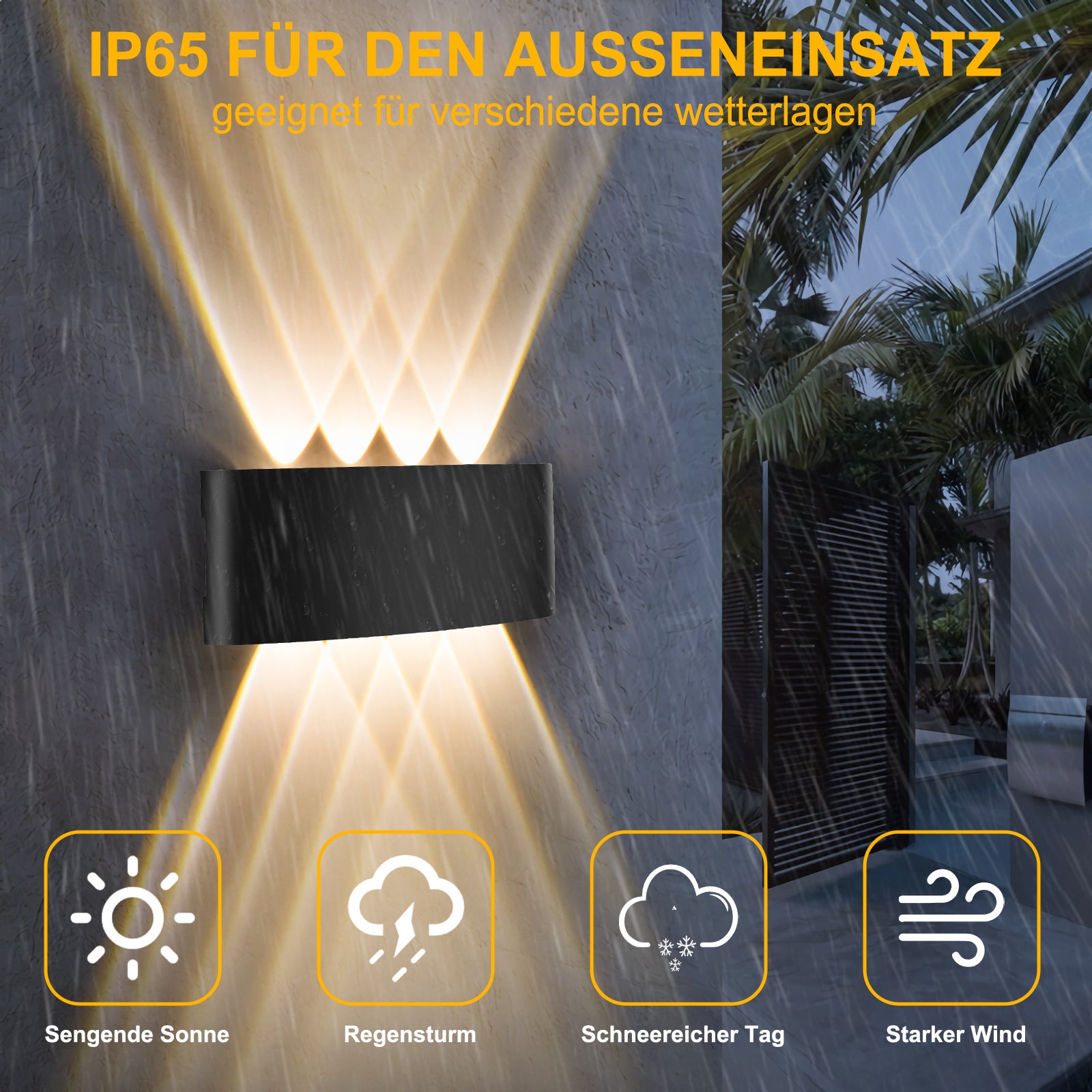Applique murale LED intérieure/extérieure avec arrivée électrique, Luminaire de salle de bains, Noir, Aluminium, IP65, 640LM, 3000K, Lot de 2, LOVHAUS - 6
