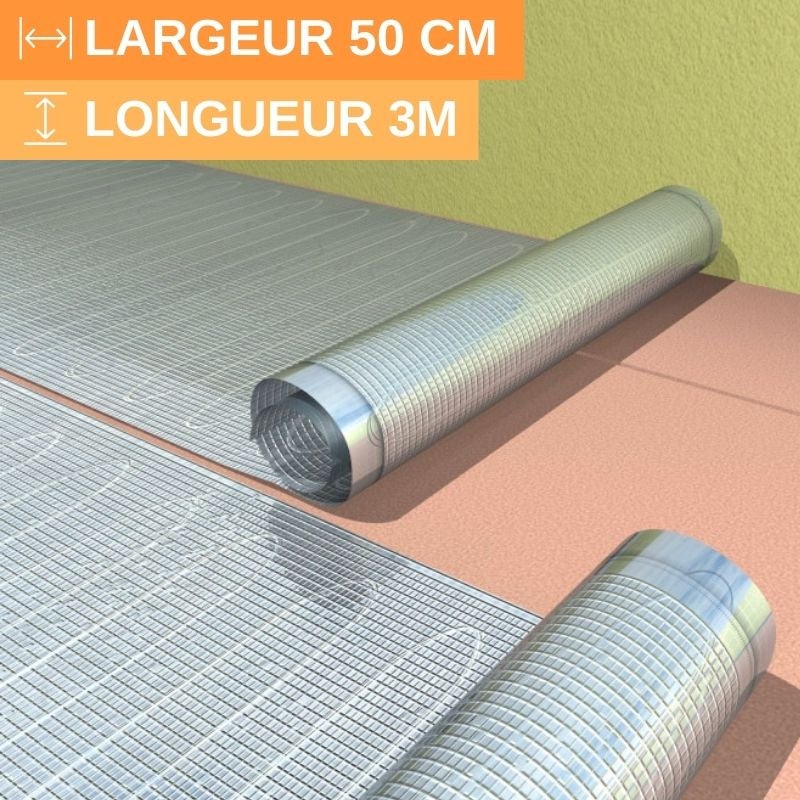 Plancher chauffant électrique sous parquet - 140 W/m² : 210 W - 1,5 m² : longueur: 300 cm - Largeur: 50 cm - 3