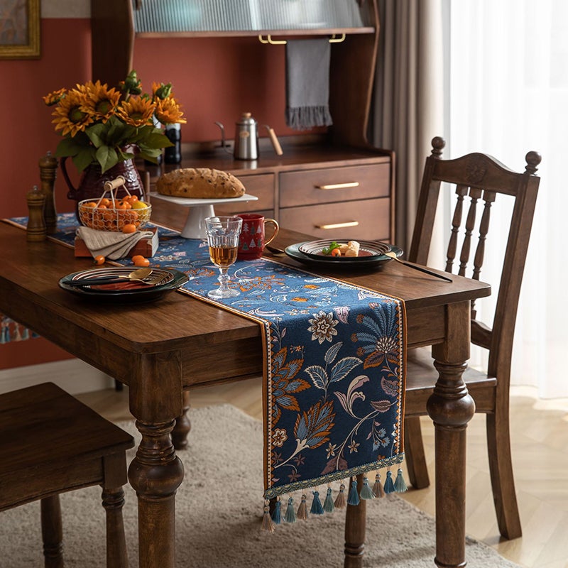 Runner Da Tavolo In Garza Boho - Blu Polveroso, 90x400 Cm, Con 4 Mollette, Per Matrimoni, Feste E Decorazione Casa - 5