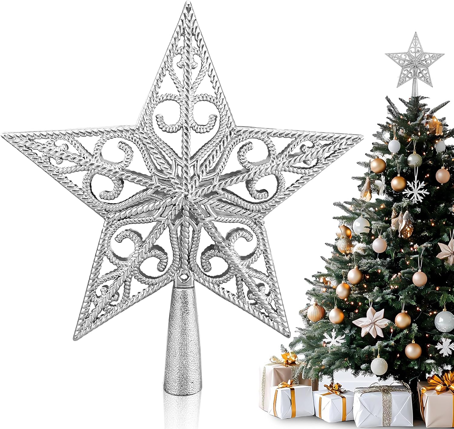 Décoration Sapin Noel Pointe Sapin Noël 20cm Étoile Pailletée Dorée - Décoration Arbre De Noël - PVC Brillant étoile PVC Brillante