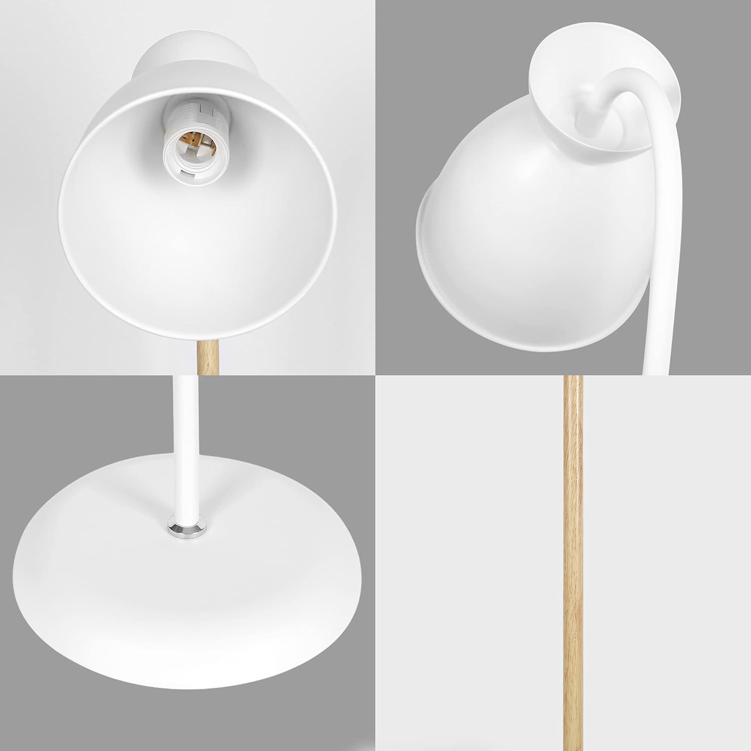 Lampe sur pied blanche, luminaire LED sur pied pivotant à 360° en métal, lampe de lecture avec douille E27, hauteur 159cm, pour salon et chambre - 3