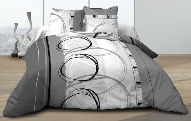 Housse de couette 220x240 + 2 taies Pur coton 57 fils - Roue Libre Gris