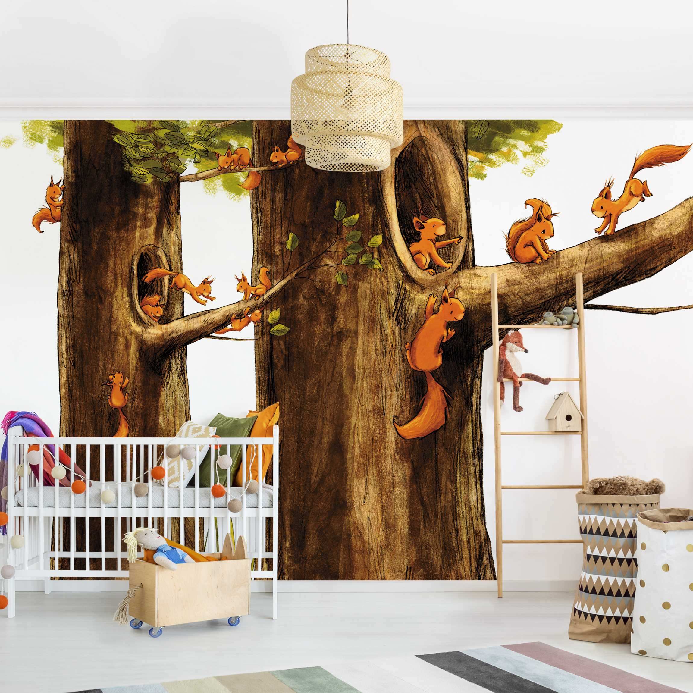 Papel pintado fotomural infantil bosque ilustración animales 142 - habitación infantil niño niña bebé - tnt 384 x 255 cm premium