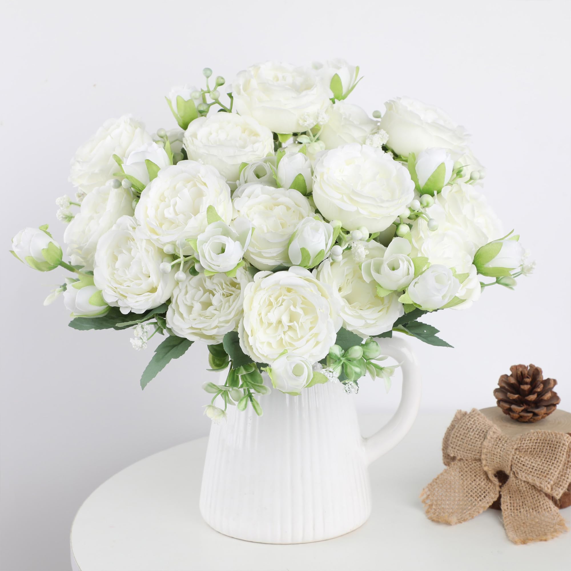 2 Bouquets Fleurs artificielles en Soie Pivoine Artificielle Fausse Fleur pour Mariage Parti Accueil Cuisine Décor, Blanc - 2