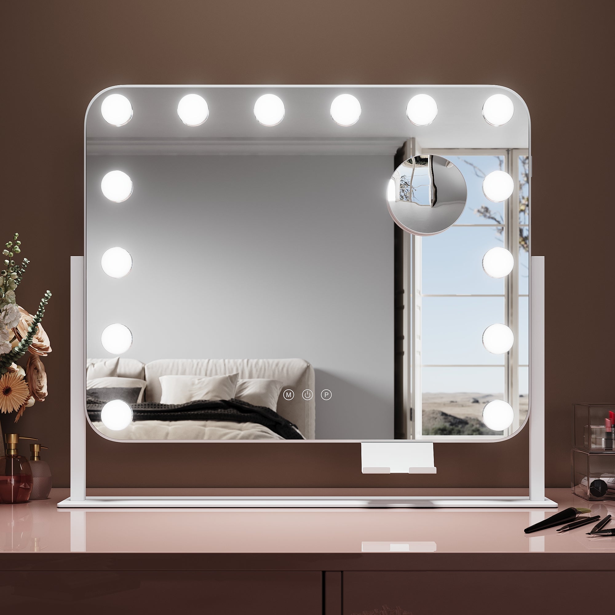 Miroir De Maquillage Hollywood 80 X 60 Cm Lumineux 3 Modes Miroir