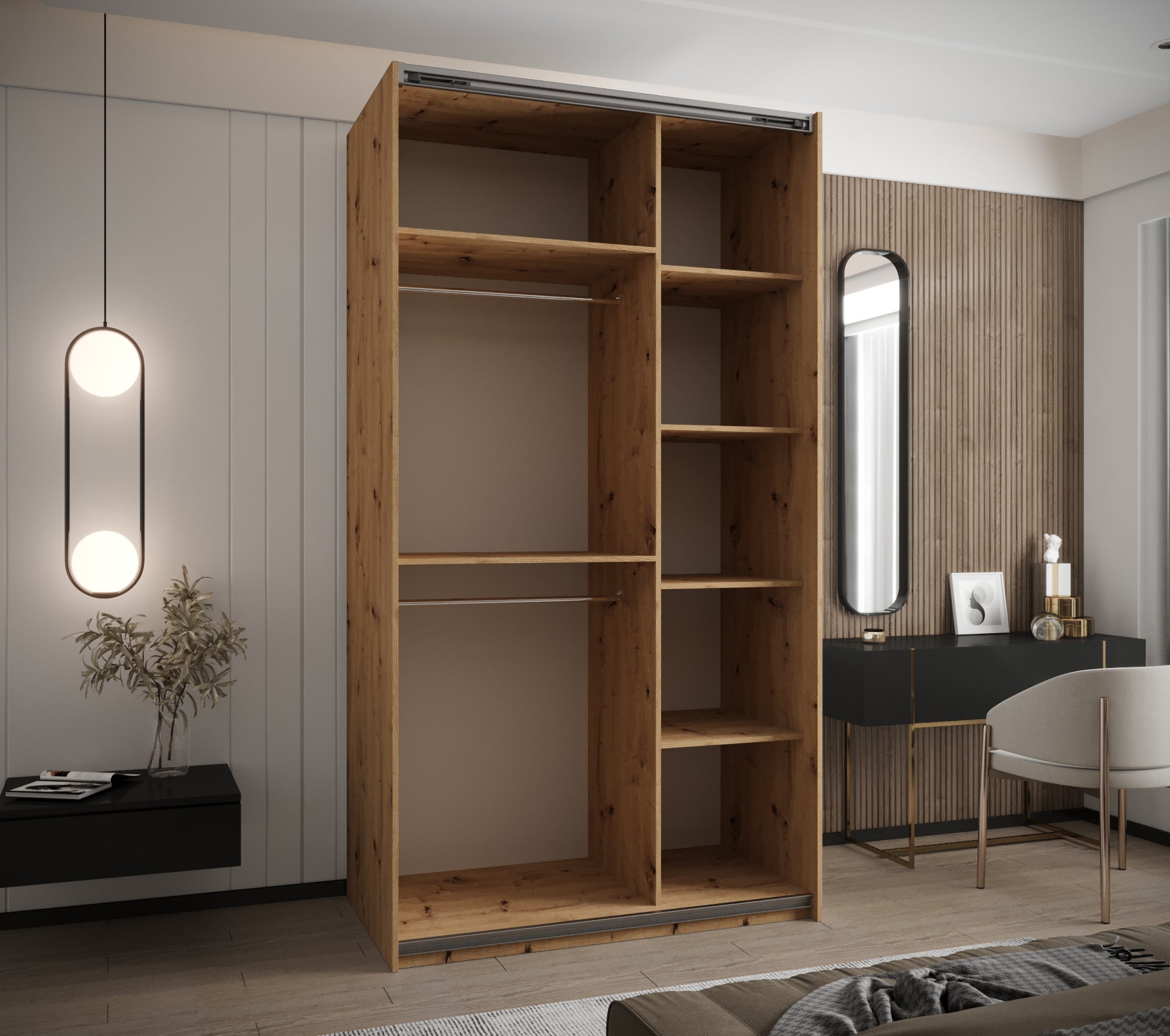 Szafa przesuwna wysoka Lux 3 140 x 64 x 245,5 cm artisan + biały + u. srebrny - Abiks Meble - 4