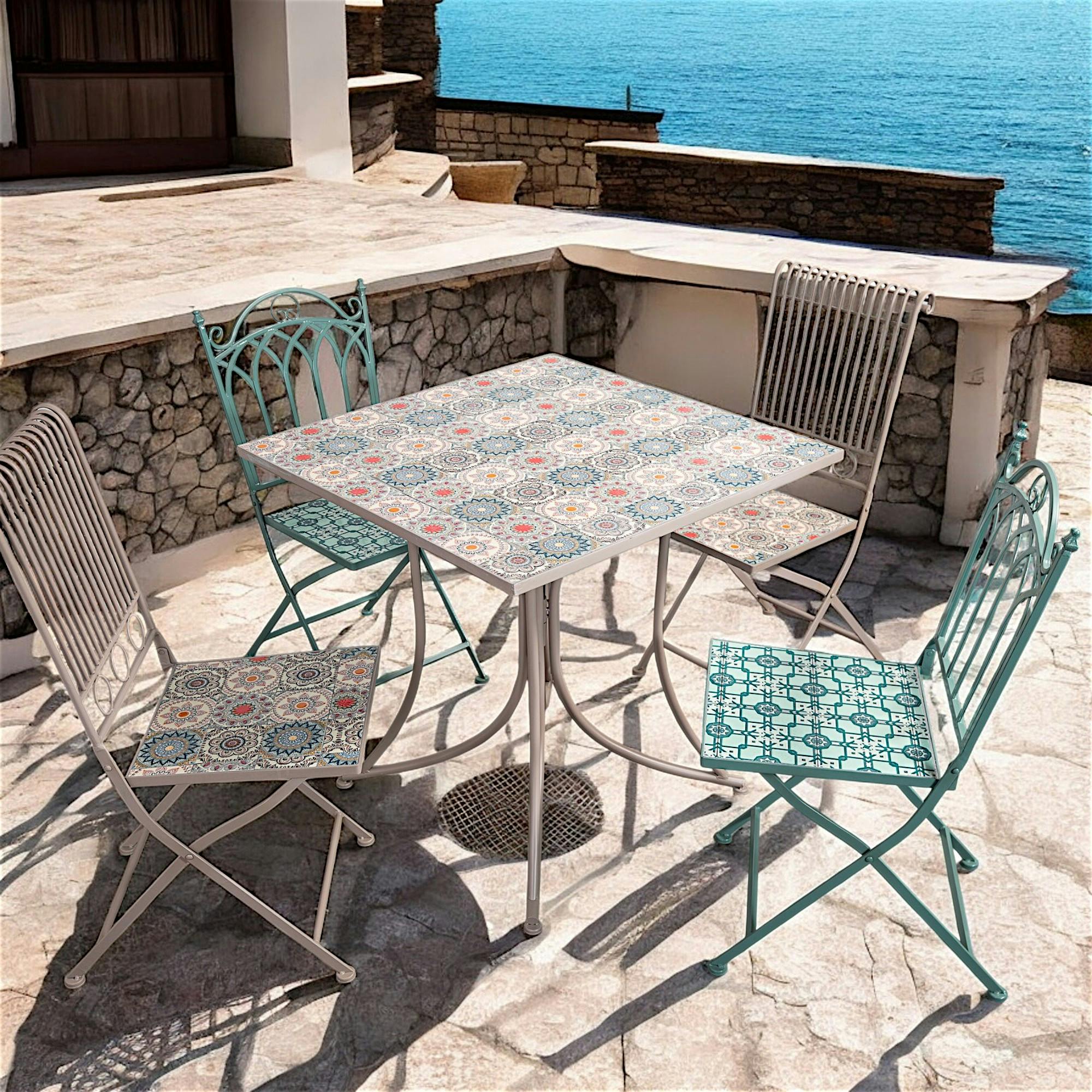 Table à manger de jardin carré en Métal Marron 2 places - 4