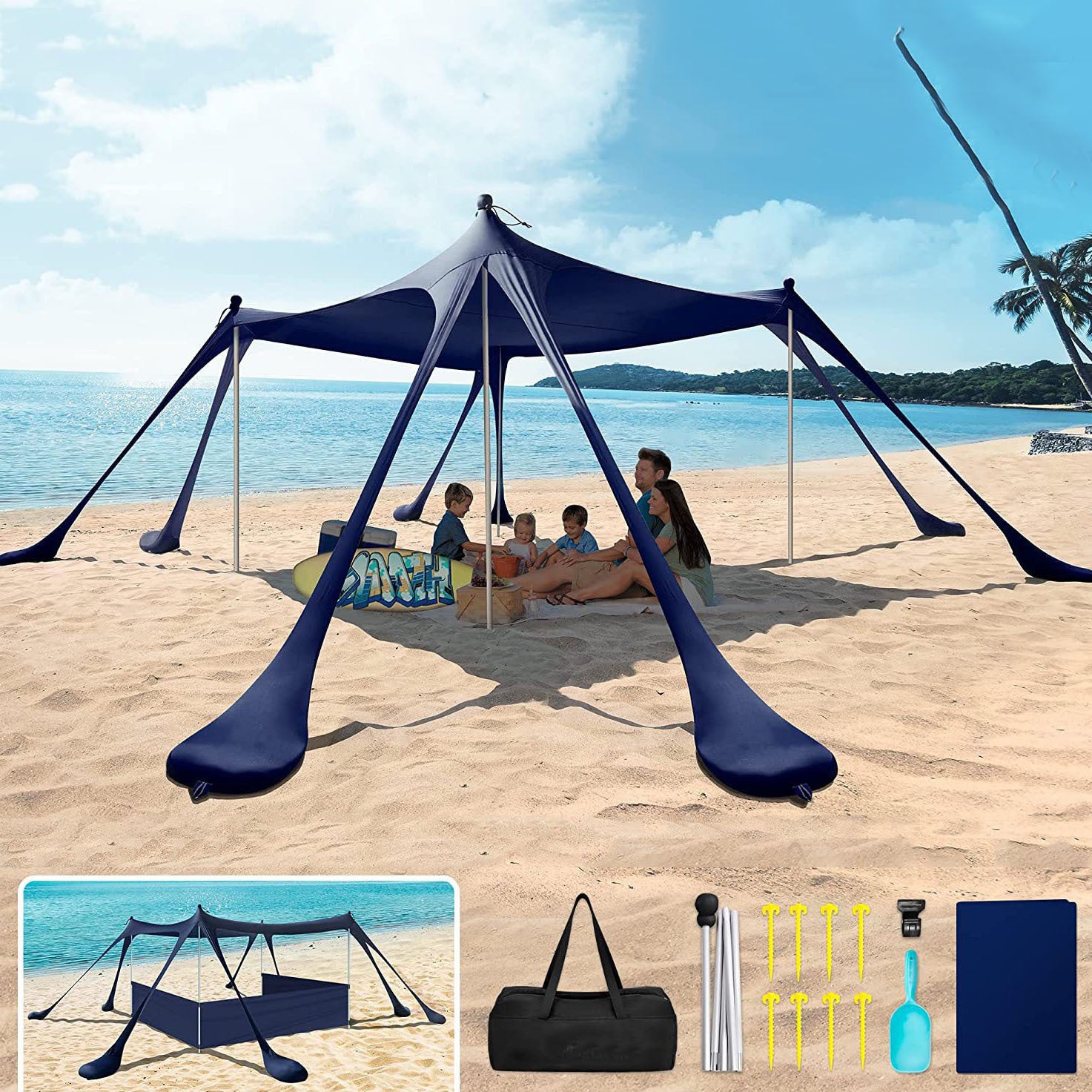 VidaXL Tenda Da Spiaggia Grigia Impermeabile