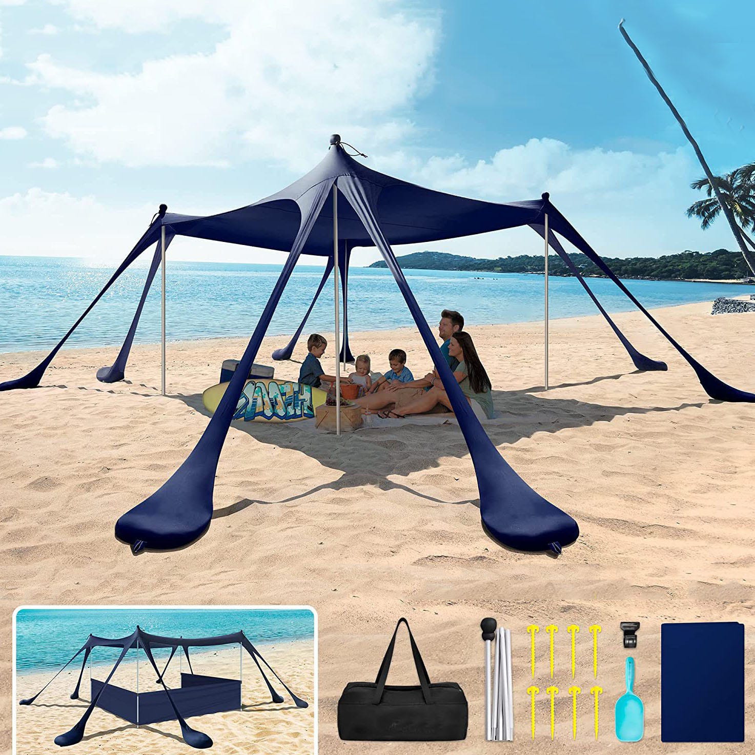 VidaXL Tenda Da Spiaggia Grigia Impermeabile