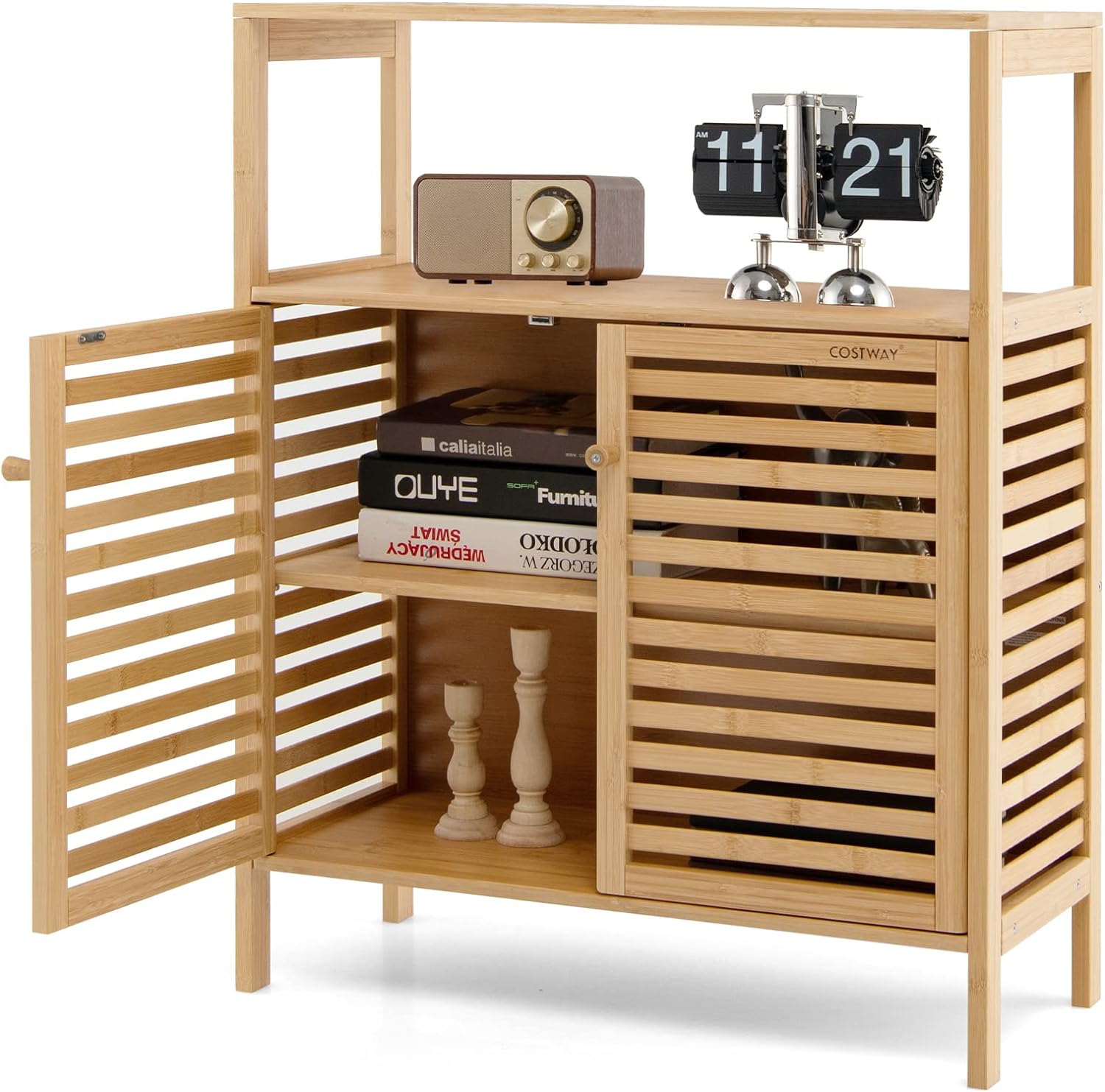 Meuble Rangement Salle De Bain Blanc - Armoire Avec Porte Et Étagère