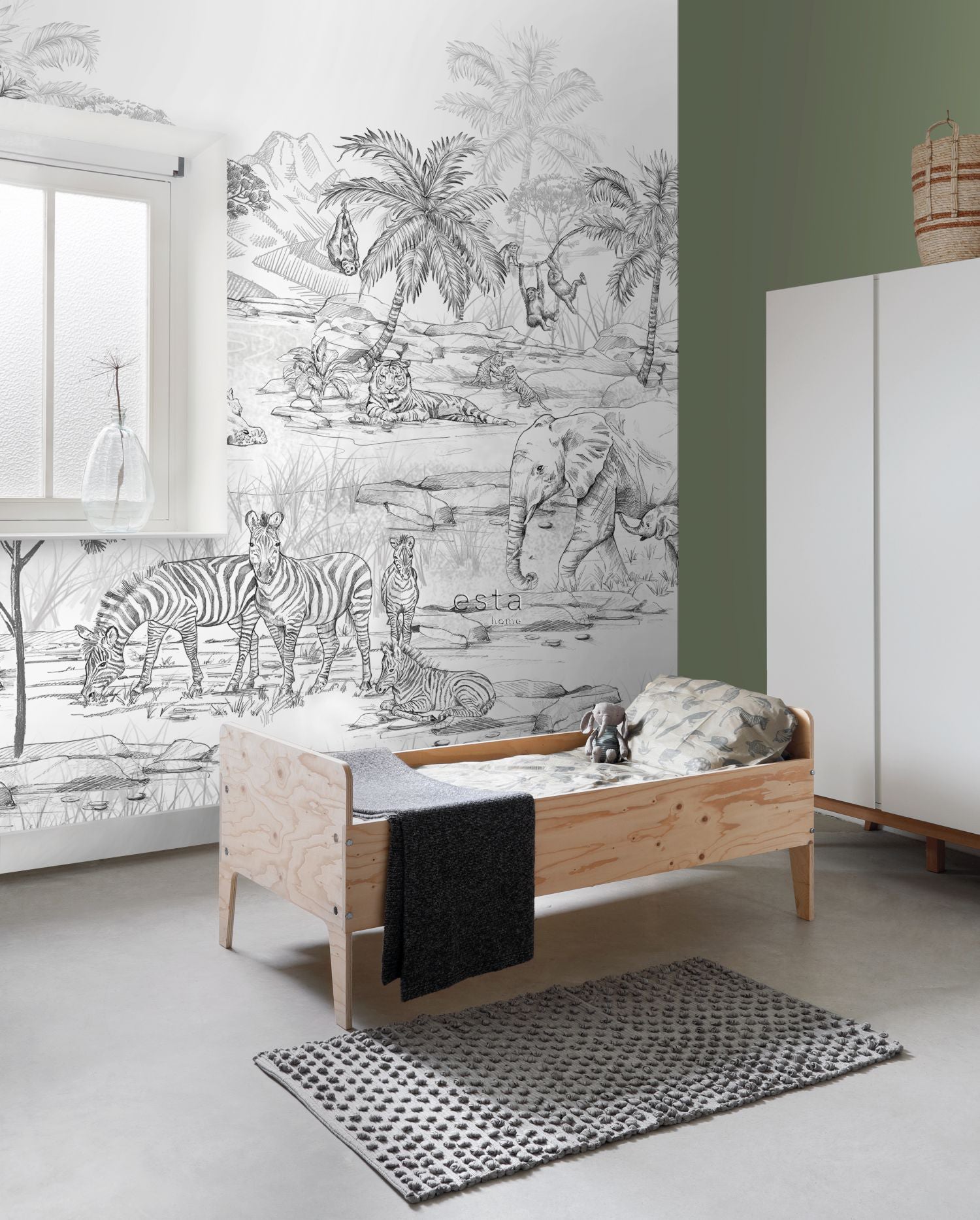 Fototapeta zwierzęta dżungli czarno-białym - 250 x 279 cm - ESTAHOME - 5