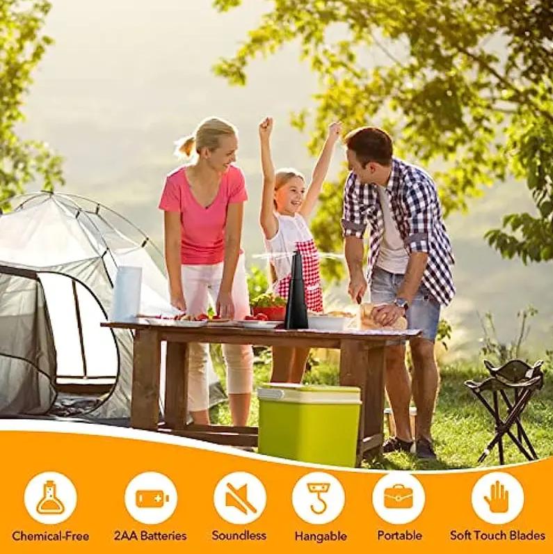 Ventilateur Anti Mouches, 4 PC Répellante Fan par Extérieur Intérieur Mouches et Ventilateur avec 2 Feuilles de Ventilateur et Crochet Anti-Moustique - 4