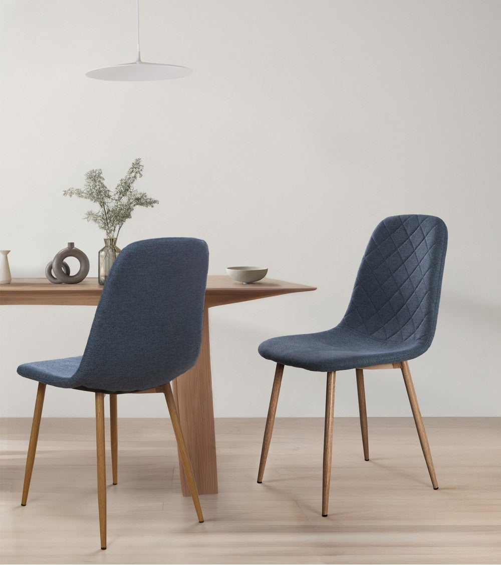 Pack de 4 sillas SUIZ sillas de comedor tapizadas en azul oscuro y patas roble - 3