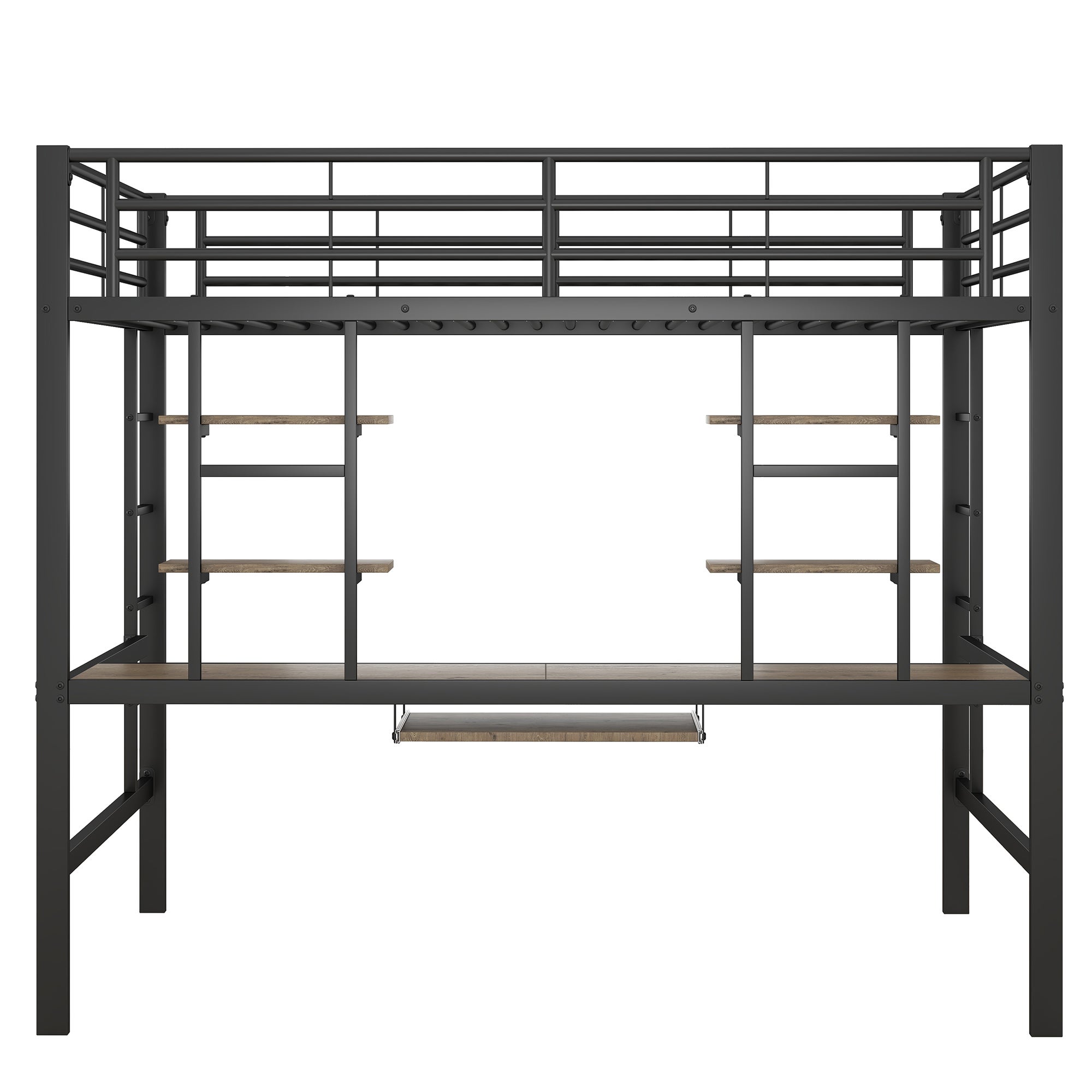 Łóżko piętrowe 140 x 200 cm z biurkiem i 2 półkami - Metalowe - Czarne (Materac nie jest wliczony w cenę) - 7