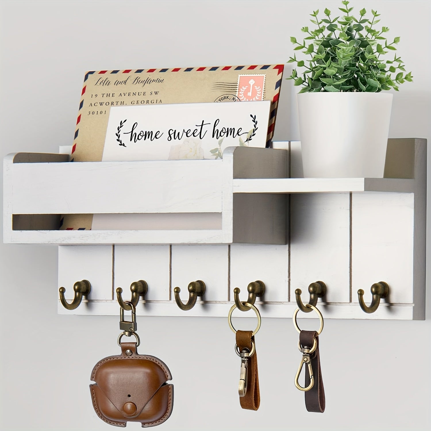 Portachiavi decorativo da parete, portachiavi in ​​legno e organizer per posta con 6 ganci per chiavi, comodo portaoggetti per soggiorno e ingresso | Leroy Merlin