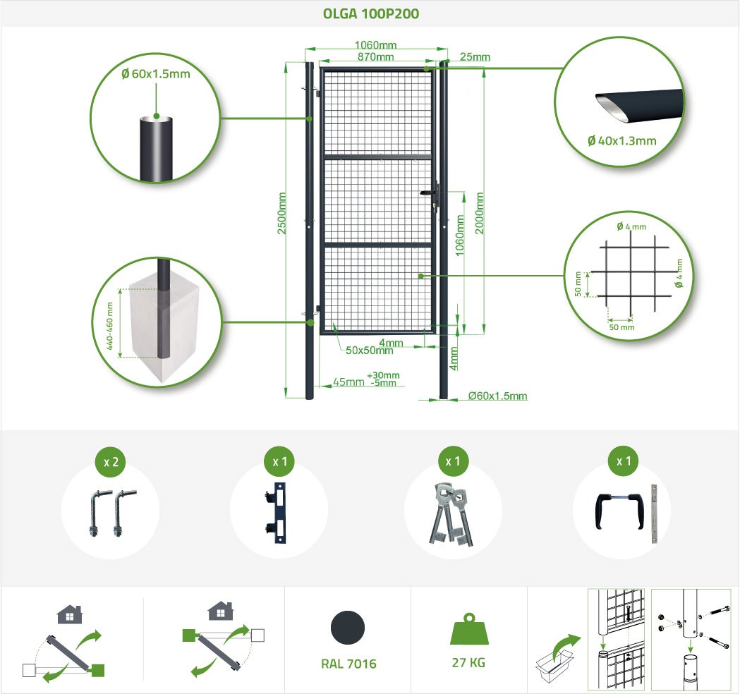 Portillon grillagé 1m OLGA H.200cm Gris - 3