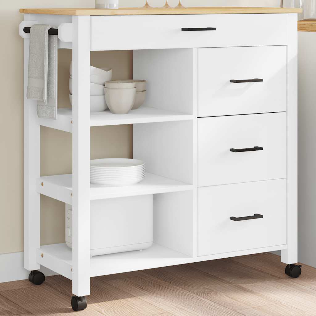 Carrito de cocina de 84x40x88,5 cm, madera maciza de pino.