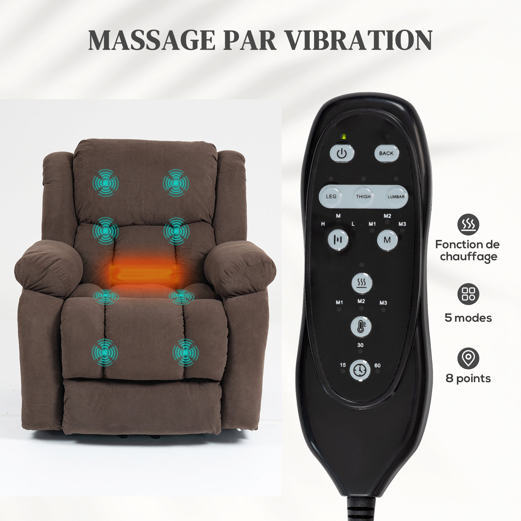 Fauteuil releveur électrique Velours (100% polyester) HOMCOM - 5