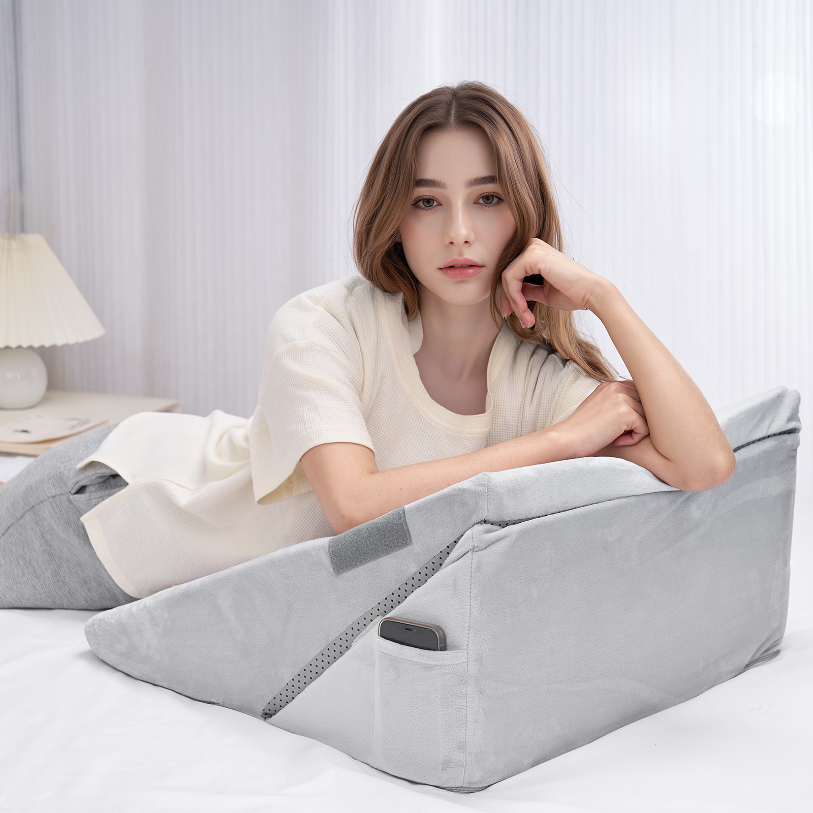 Coussin Incliné Lit,VEVOR Oreiller Orthopédique Réglable,Rembourrage Mousse,Housse Lavable,Coussin de Lecture Lit pour Soulagement Reflux Acide - 8