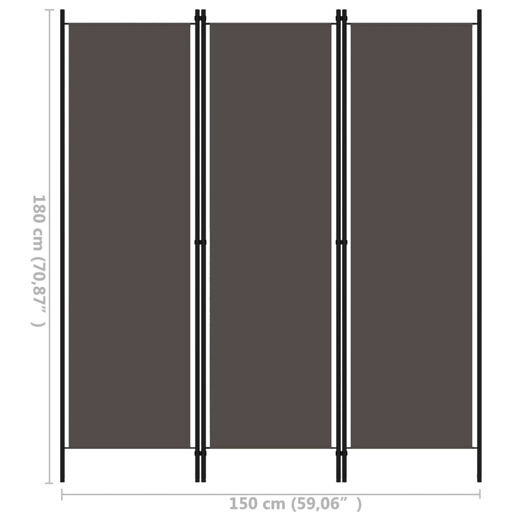 vidaXL Cloison de séparation 3 panneaux Anthracite 150x180 cm - 6