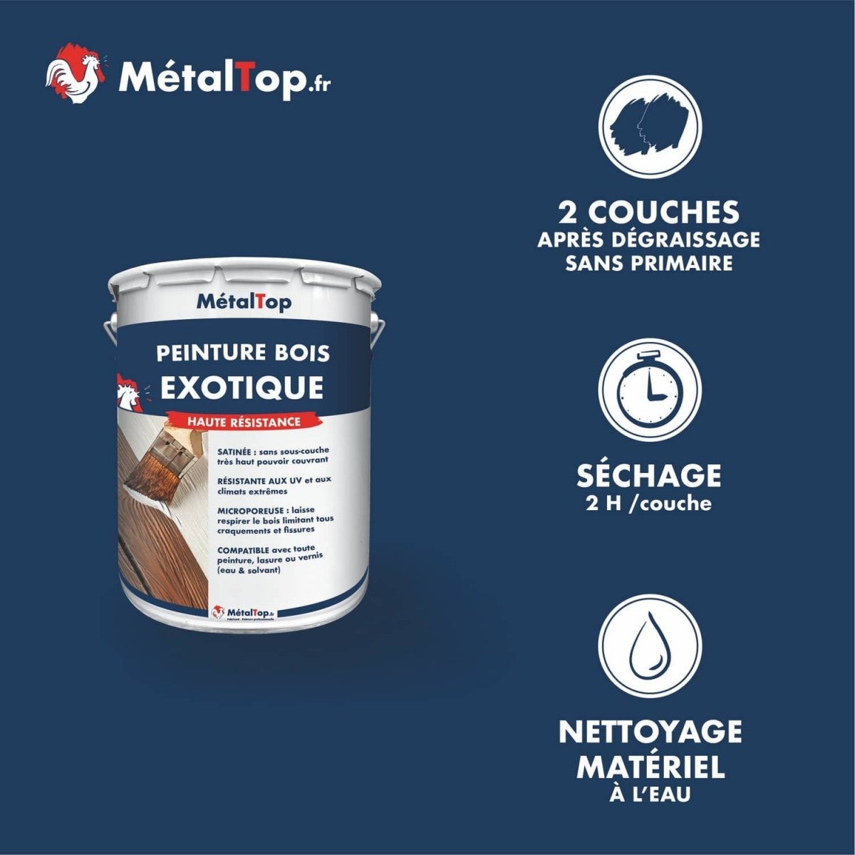 Peinture Bois Exotique - Rouge brun - RAL 3011 - 5 L - Métaltop - 4