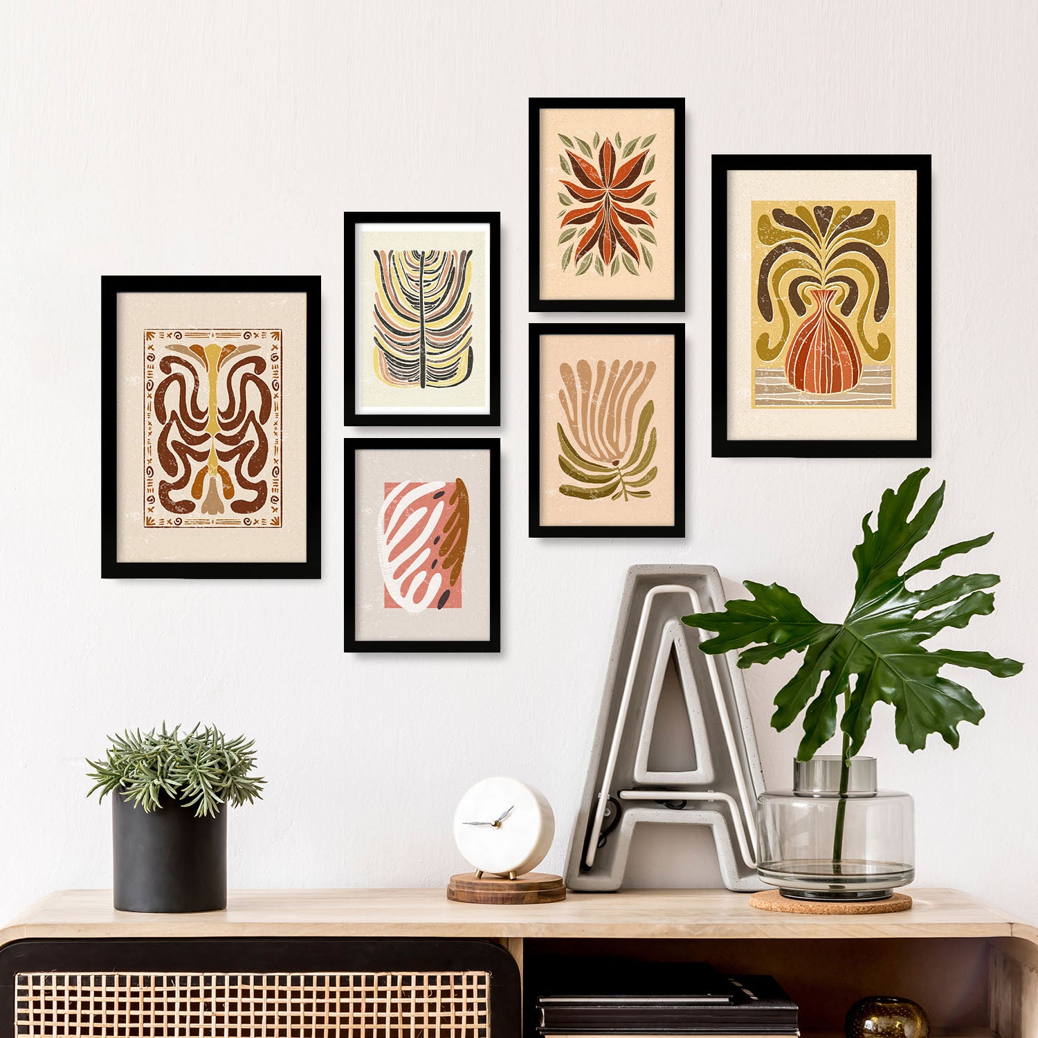 Nacnic Ensemble 6 Impressions De Tiges Dans De Style Ethnique Cadre Décoratifs Pour Votre Chambre Maison Impression A4 A3 Avec Des Cadre Noir - 5