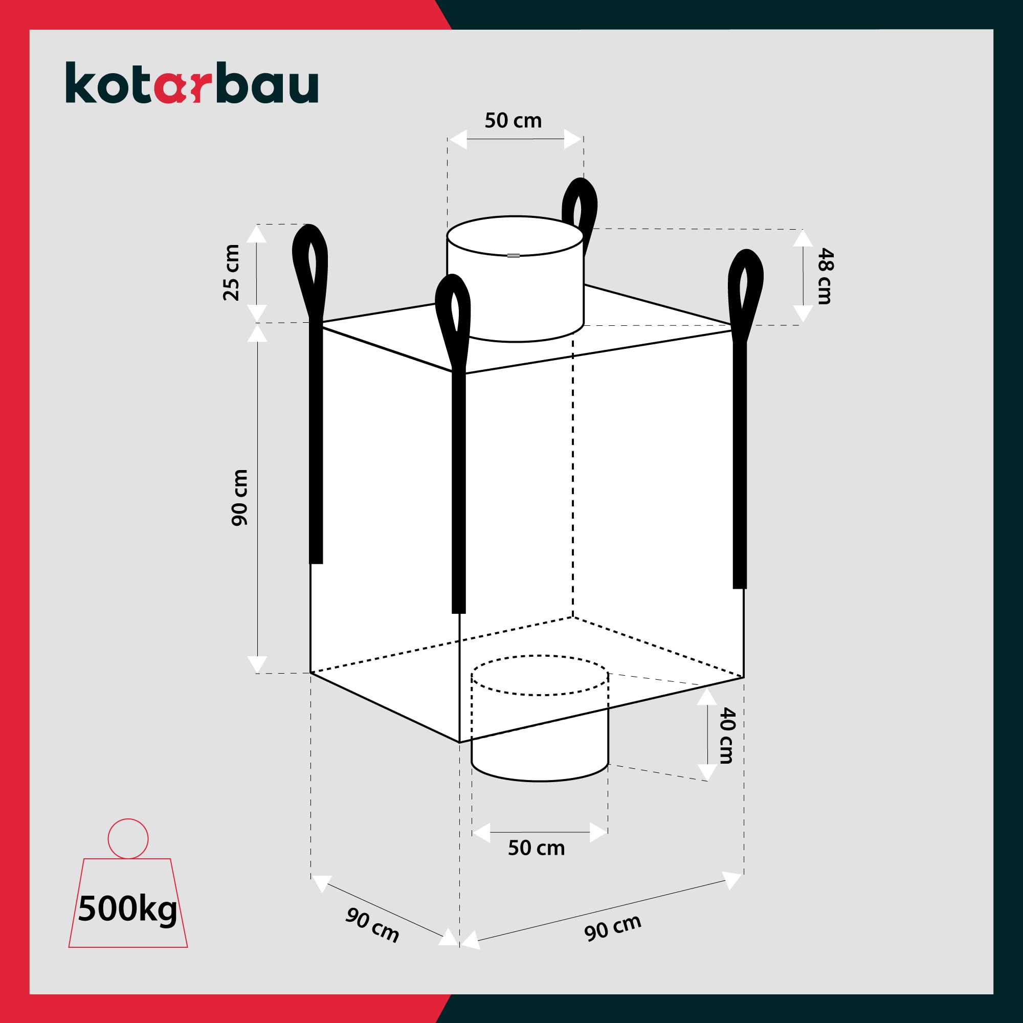 Sac Big Bag Vide, Sac Gravat Chantier 90 x 90 x 90 cm 500 kg avec trémie de vidange - KOTARBAU - 3