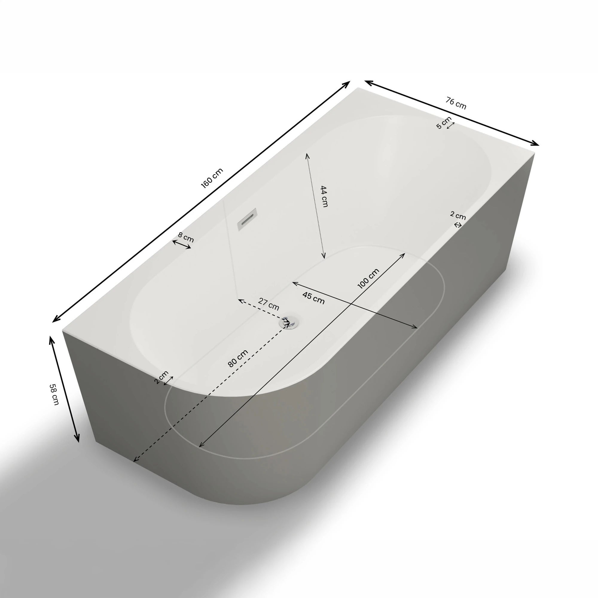 Baignoire Ilot Capri 160 droite grise 160 x76 x58 cm, by SPALINA - 8