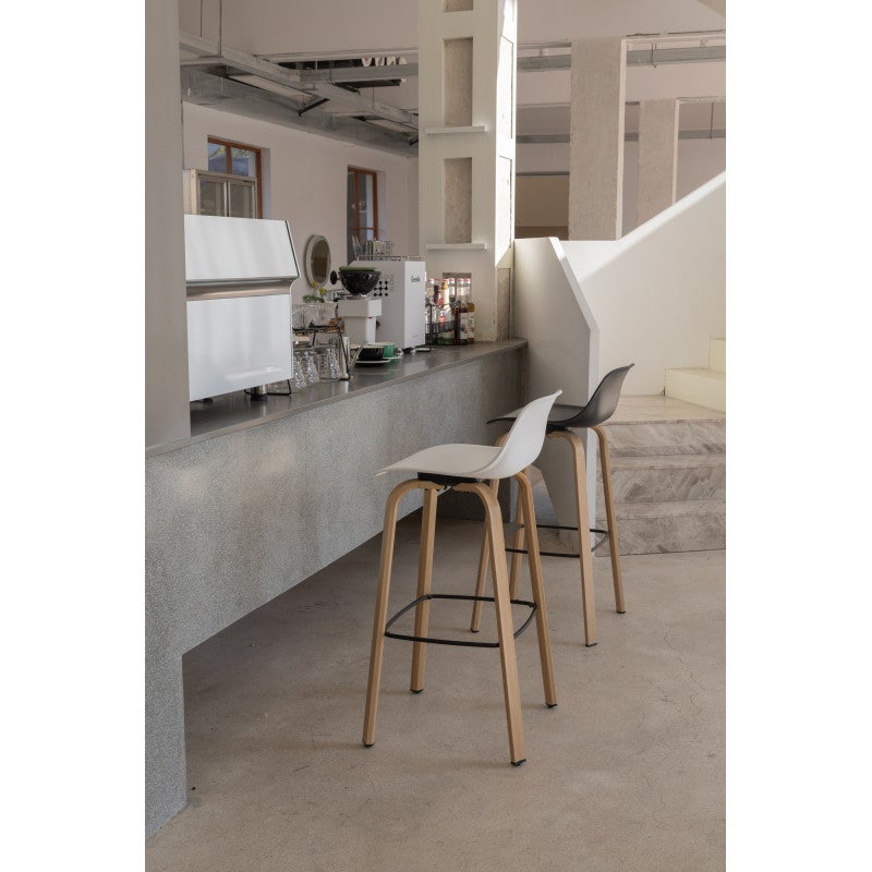 Conjunto de 2 taburetes de bar blancos de estilo escandinavo con patas de metal efecto madera - Altura 66cm - 3